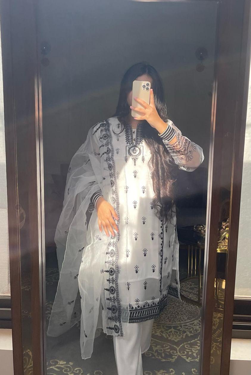 White Embroidery Dress Three Pcs