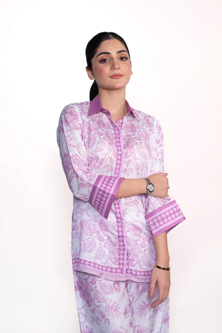 Lilac Print ▪︎ 2 Pcs Short Shirt