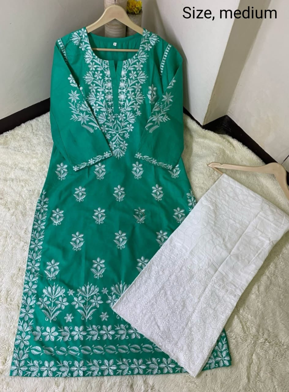 2 Pcs Desi Embroidery Kurti Summer Stuff long White Trouser