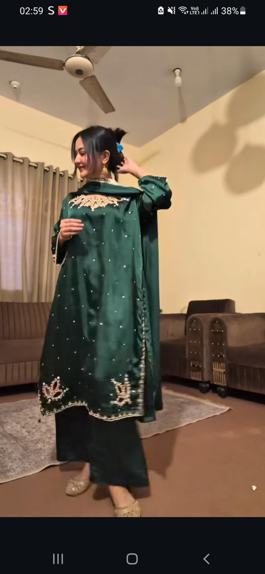 Style Neck Three Peice Dress HandWork