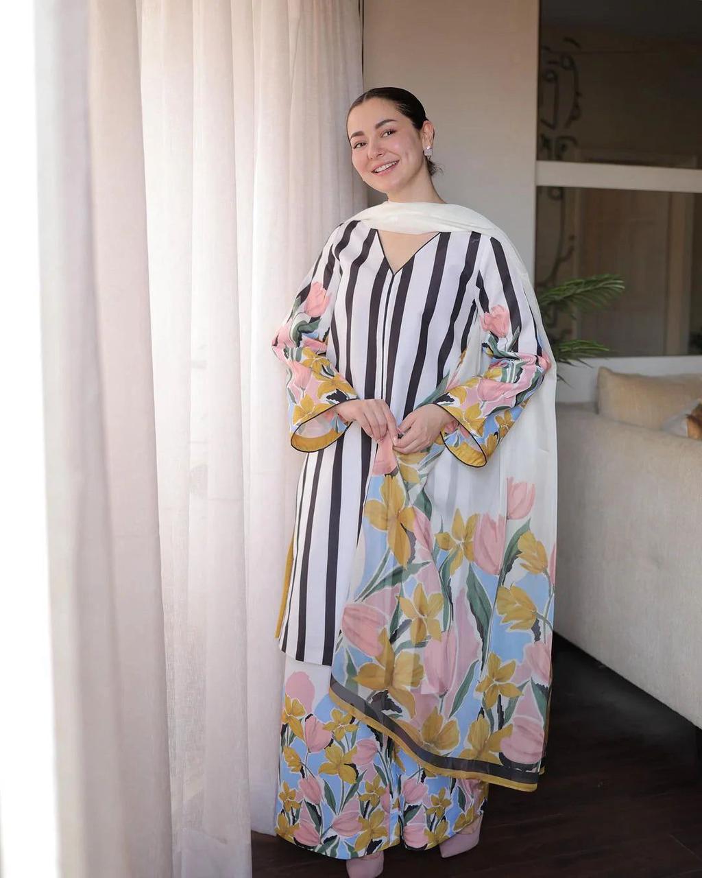 Hania Amir Printed Three Peice Doria Lawn