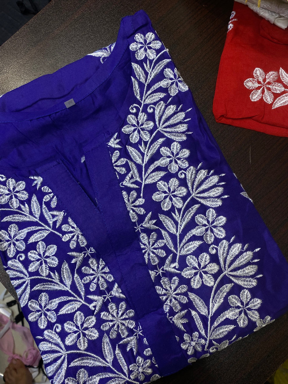 Indian Embroided Kurti In Royal Blue