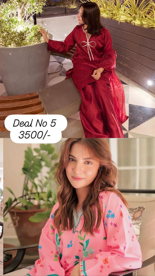 Deal No 5 1 pink cord set 1 farshi shalwar thee peice
